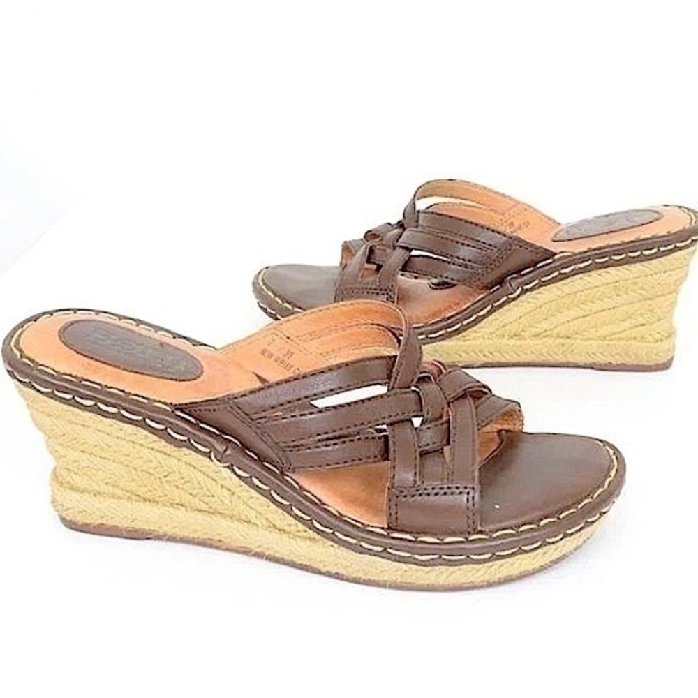 BORN Brown Espadrille Strappy Wedge Sandals